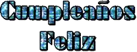 the words cumpleanos feliz are written in blue and black
