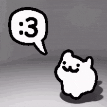a black and white cartoon cat with a speech bubble that says `` 3 '' .
