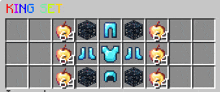 a king set in a video game with apples and a diamond helmet