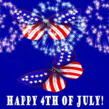a happy 4th of july greeting card with two butterflies and fireworks