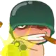 a cartoon of a man wearing a helmet and holding a pencil in his mouth .