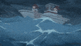 a cartoon of a girl in the water with a boat behind her