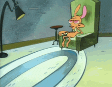 a cartoon of a kangaroo sitting in a chair with glasses on