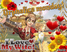 a man and woman are dancing in front of a merry go round and the words i love my wife