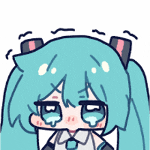a cartoon drawing of a girl with blue hair and cat ears