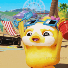 a cartoon duck is wearing sunglasses and a shovel