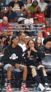 a group of people sitting in a stadium with a caption that says how dominicans feel after saying paque