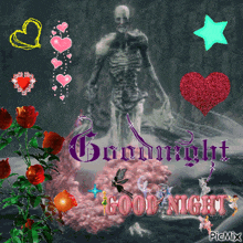 a picture of a skeleton with the words goodnight good night written on it