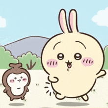 a cartoon of a rabbit standing next to a monkey