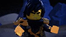 a lego ninjago character has his arms outstretched in the air