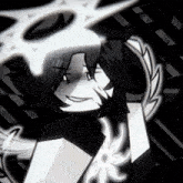 a black and white drawing of a person with a white light coming out of their mouth
