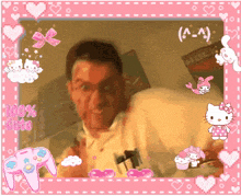 a picture of a man in a pink frame that says 100 % cute on it