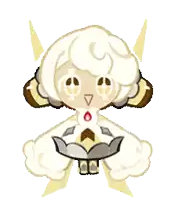 a cartoon character is holding a gun in a video game and looks like a sheep .