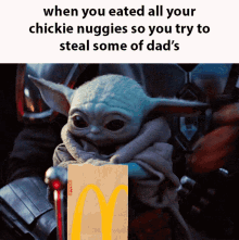 Baby Yoda Chicken Nuggets GIF - Baby Yoda Chicken Nuggets When You Eated All Your Chickie Nuggets GIFs