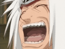 a close up of a cartoon character laughing with his mouth wide open .
