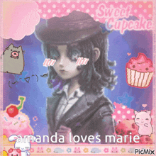 a picture of a girl with the words " amanda loves marie " at the top