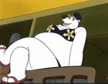 a cartoon polar bear wearing a bikini and sandals
