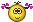 a pixel art of a smiley face with purple hearts around it .