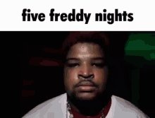 a close up of a man 's face with the words `` five freddy nights '' written above him .