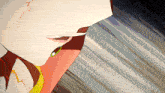 a close up of a cartoon character 's face with a green eye