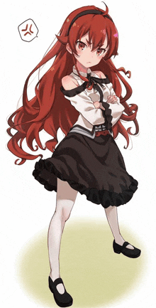 a girl with red hair is standing with her arms crossed and an angry expression on her face