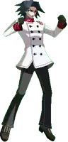 a pixel art illustration of a man in a white coat and black pants