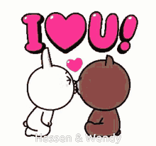 Brown And Cony Kiss GIF - Brown And Cony Kiss Love You GIFs