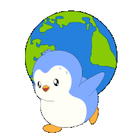 a cartoon penguin is carrying the earth on its back