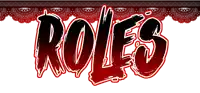 a red and black sign that says roles on a white background