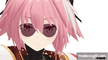 a gif of a girl with pink hair and sunglasses says make a gif.com on the bottom