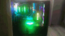 a computer case with a green light coming out of the top