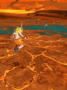 a cartoon of a man flying through the air with a sword in his hand