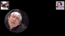 a man wearing a headband that says cm on it