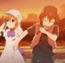 a boy and a girl are standing next to each other in a cartoon .