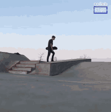 a man is doing push ups in a skate park with a collab clips logo in the corner