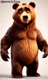 a cartoon bear with a tattoo on his arm is standing in front of a white background