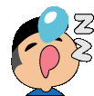 a cartoon character is yawning with a bubble on his head .
