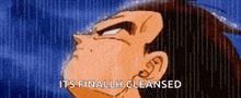 a cartoon character is looking up at the sky with the words `` it 's finally cleansed '' .