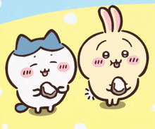 a cartoon of a cat and a rabbit standing next to each other