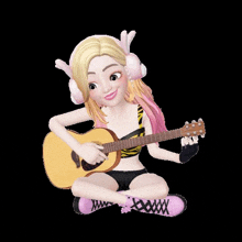 a cartoon girl is playing a guitar and wearing bunny ears