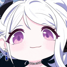 a drawing of a girl with purple eyes