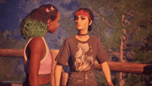 two girls are standing next to each other in a video game with alpha version written on the bottom
