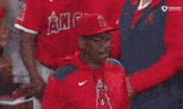 a baseball game between the angels and the red sox is underway