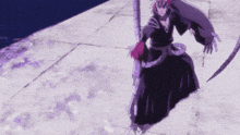 a person in a black dress holding a sword