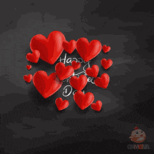 a chalkboard with red hearts and the words happy valentine 's day written on it