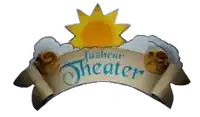 a sign for fazbear theater with a sun and clouds