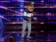 a man wearing a hat with an x on it is dancing