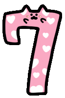 a pink number 7 with white hearts on it and a mustache