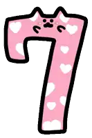 a pink number 7 with white hearts on it and a mustache
