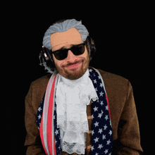 a man wearing a wig and sunglasses has the word maybe on the bottom